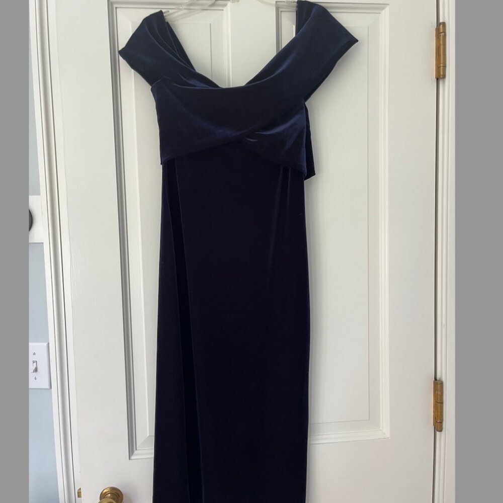 Zara Basic Navy Velvet Evening Dress, Size M